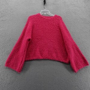1 STATE Pink Fuzzy Knit Bell‎ Sleeve Cropped Sweater Size Small Womens NEW